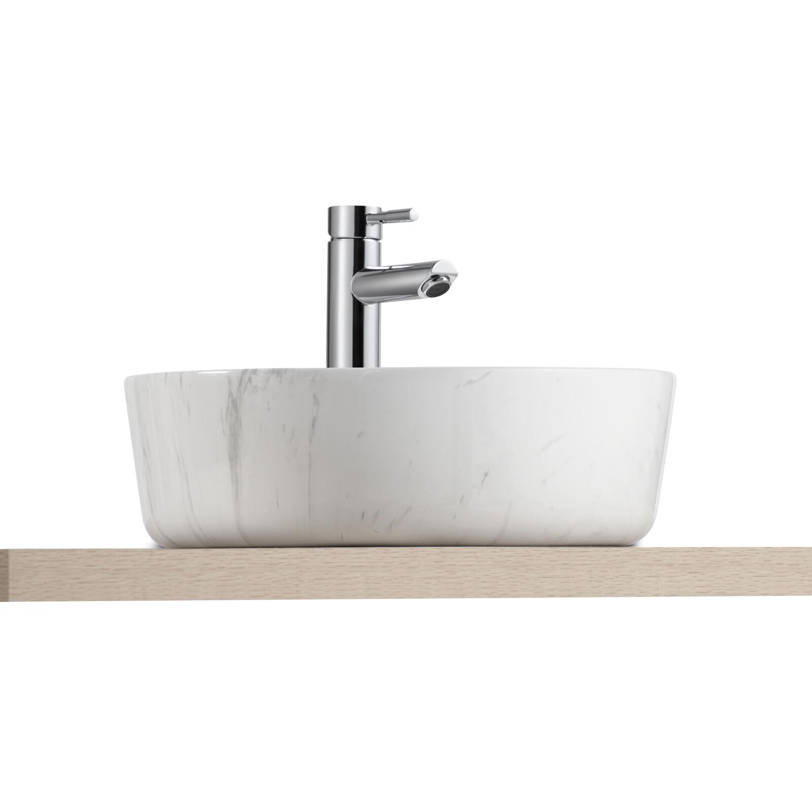 Vasque à poser ronde en céramique effet marbre blanc 37cm