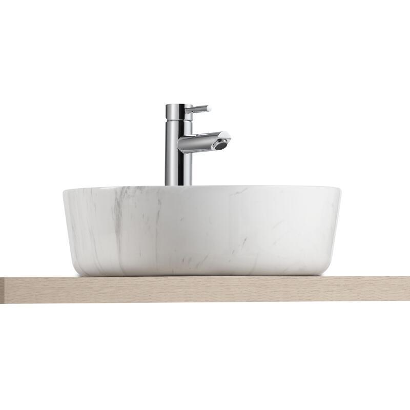 Vasque à poser ronde en céramique effet marbre blanc 37cm