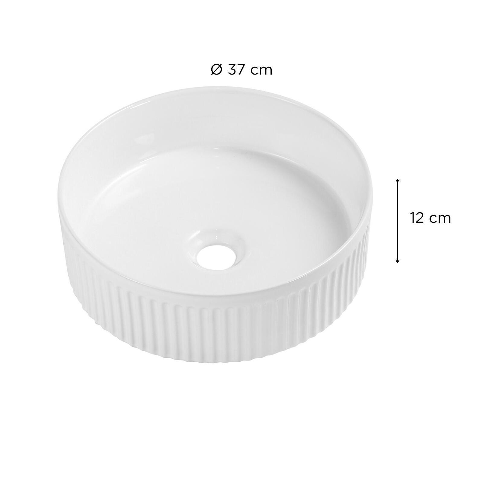 Vasque à poser ronde en céramique blanc texturé 36cm Vasque à poser ronde en céramique blanc texturé 36cm