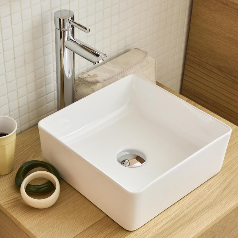 Vasque à poser carrée en céramique blanche 30cm