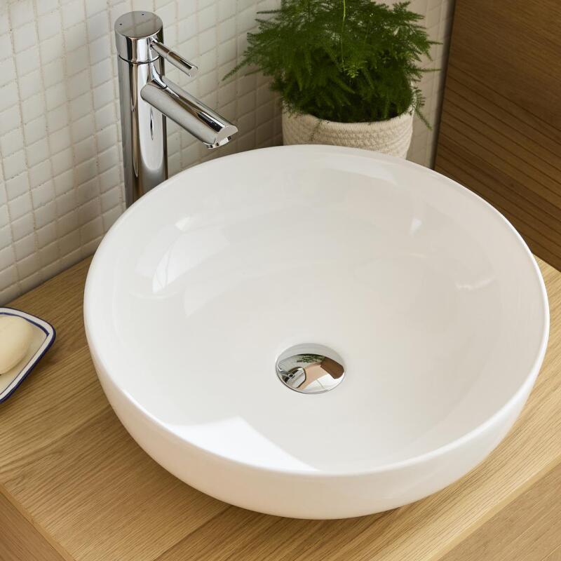 Vasque à poser ronde en céramique blanche 42cm