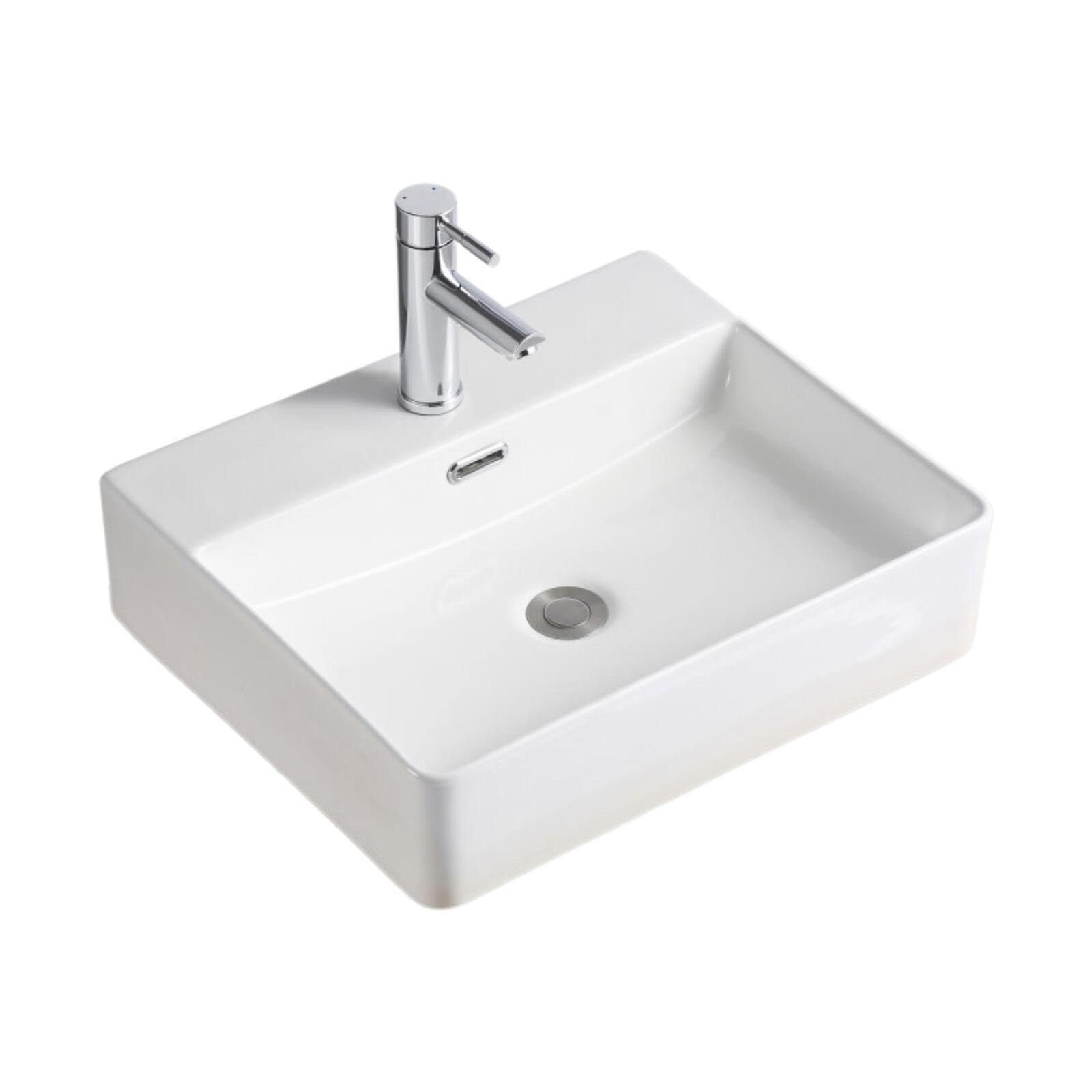 Vasque à poser rectangle en céramique blanche 50x42cm