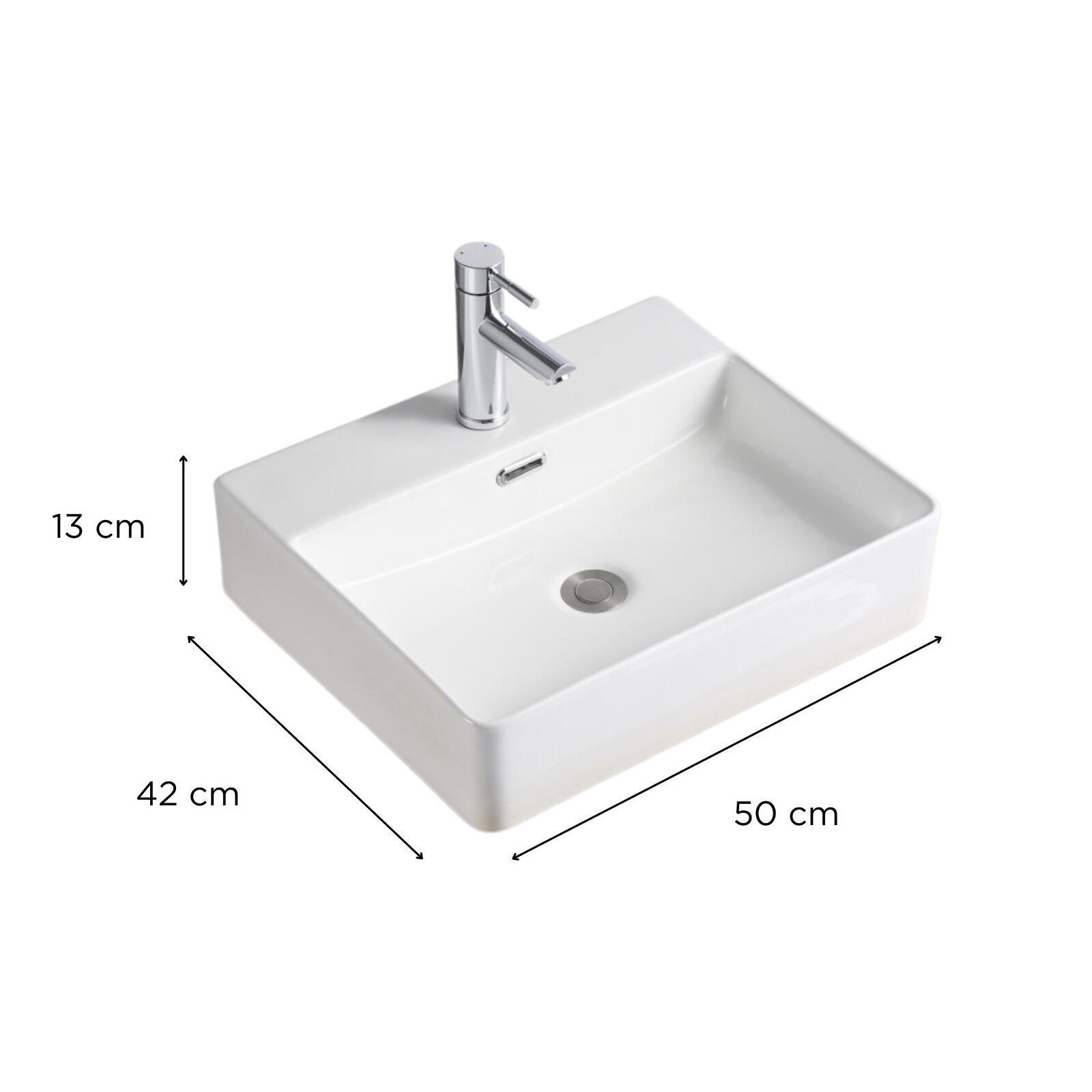 Vasque à poser rectangle en céramique blanche 50x42cm
