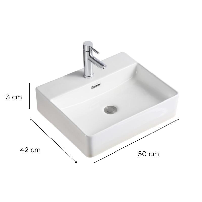 Vasque à poser rectangle en céramique blanche 50x42cm