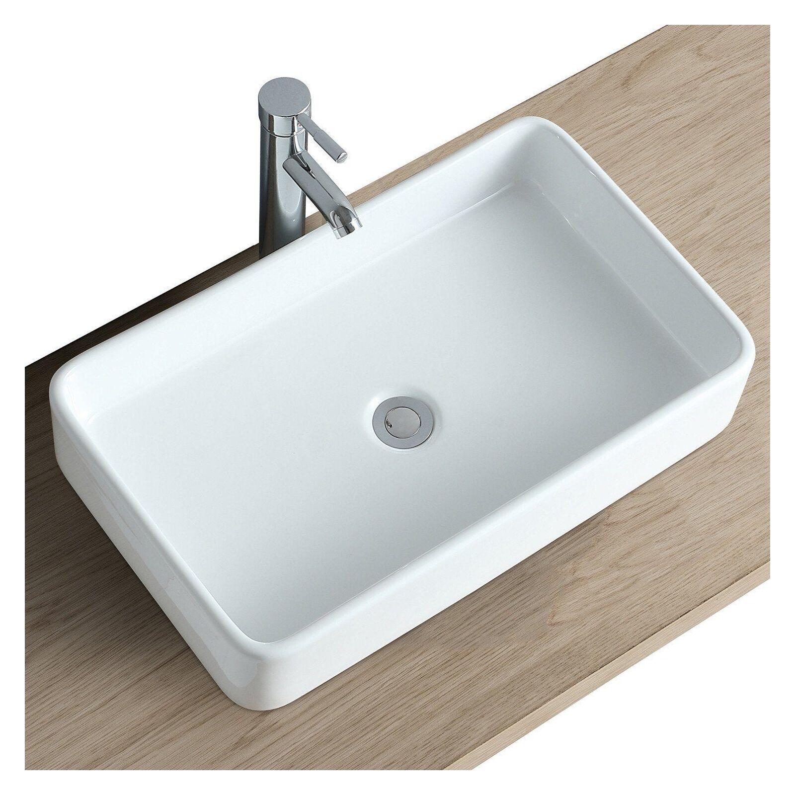 Vasque à poser rectangle en céramique blanche 60x37cm