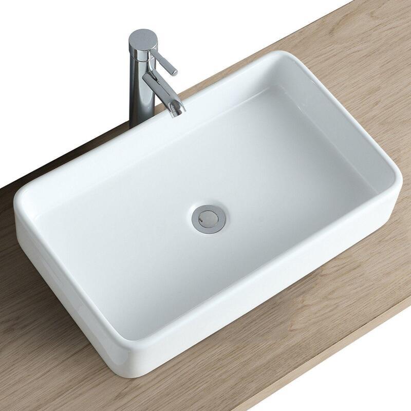 Vasque à poser rectangle en céramique blanche 60x37cm