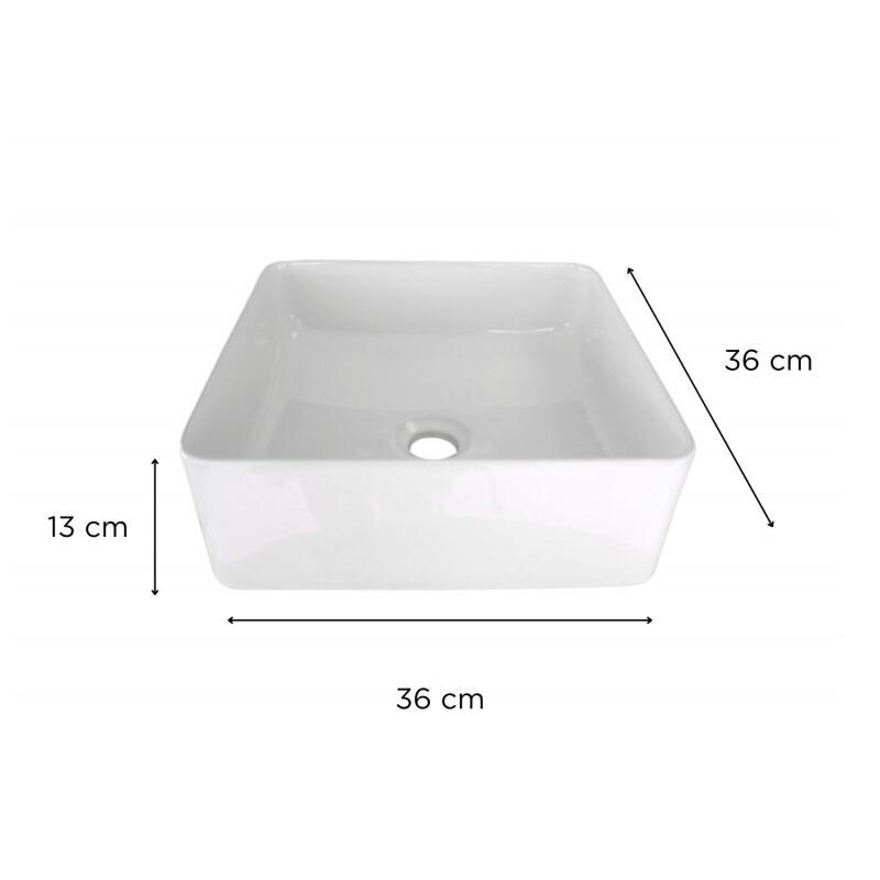 Vasque à poser carrée en céramique blanche 36cm