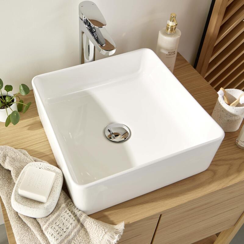 Vasque à poser carrée en céramique blanche 36cm