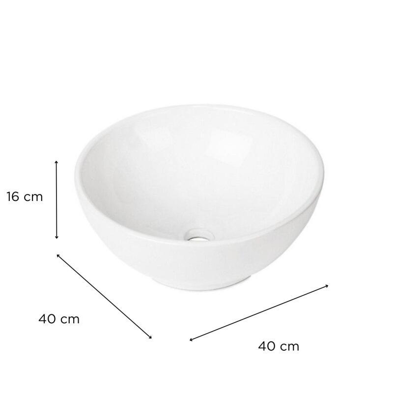 Vasque à poser ronde en céramique blanche 40cm