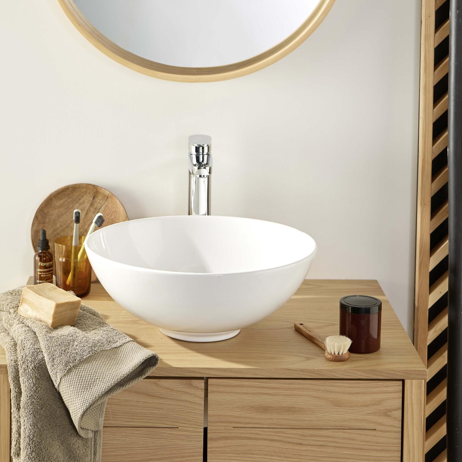 Vasque à poser ronde en céramique blanche 40cm Vasque à poser ronde en céramique blanche 40cm