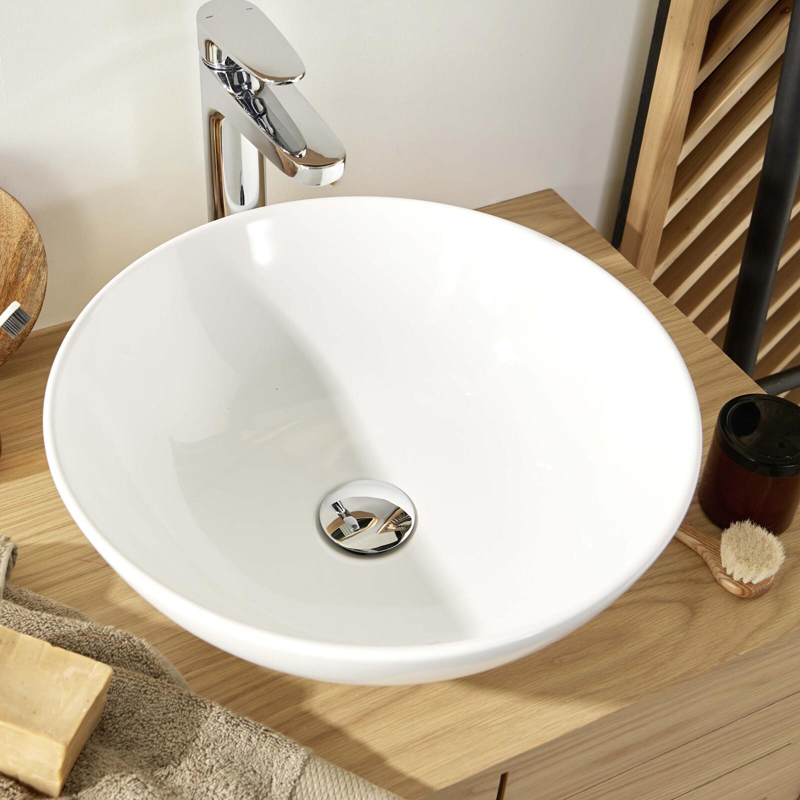 Vasque à poser ronde en céramique blanche 40cm Vasque à poser ronde en céramique blanche 40cm