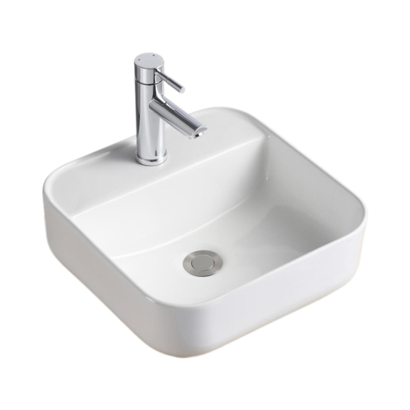 Vasque à poser carrée en céramique blanche 39cm Vasque à poser carrée en céramique blanche 39cm