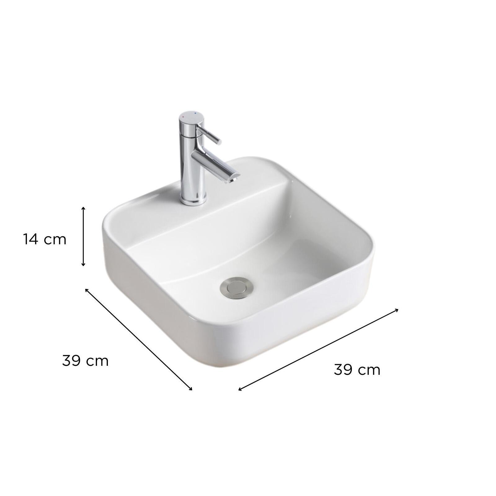 Vasque à poser carrée en céramique blanche 39cm Vasque à poser carrée en céramique blanche 39cm