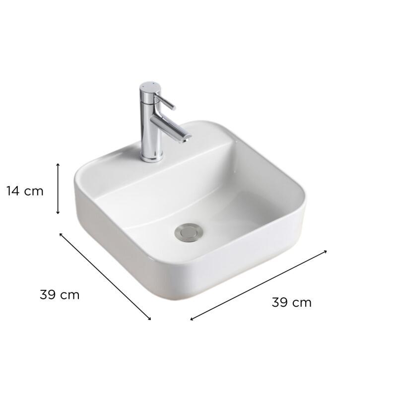 Vasque à poser carrée en céramique blanche 39cm