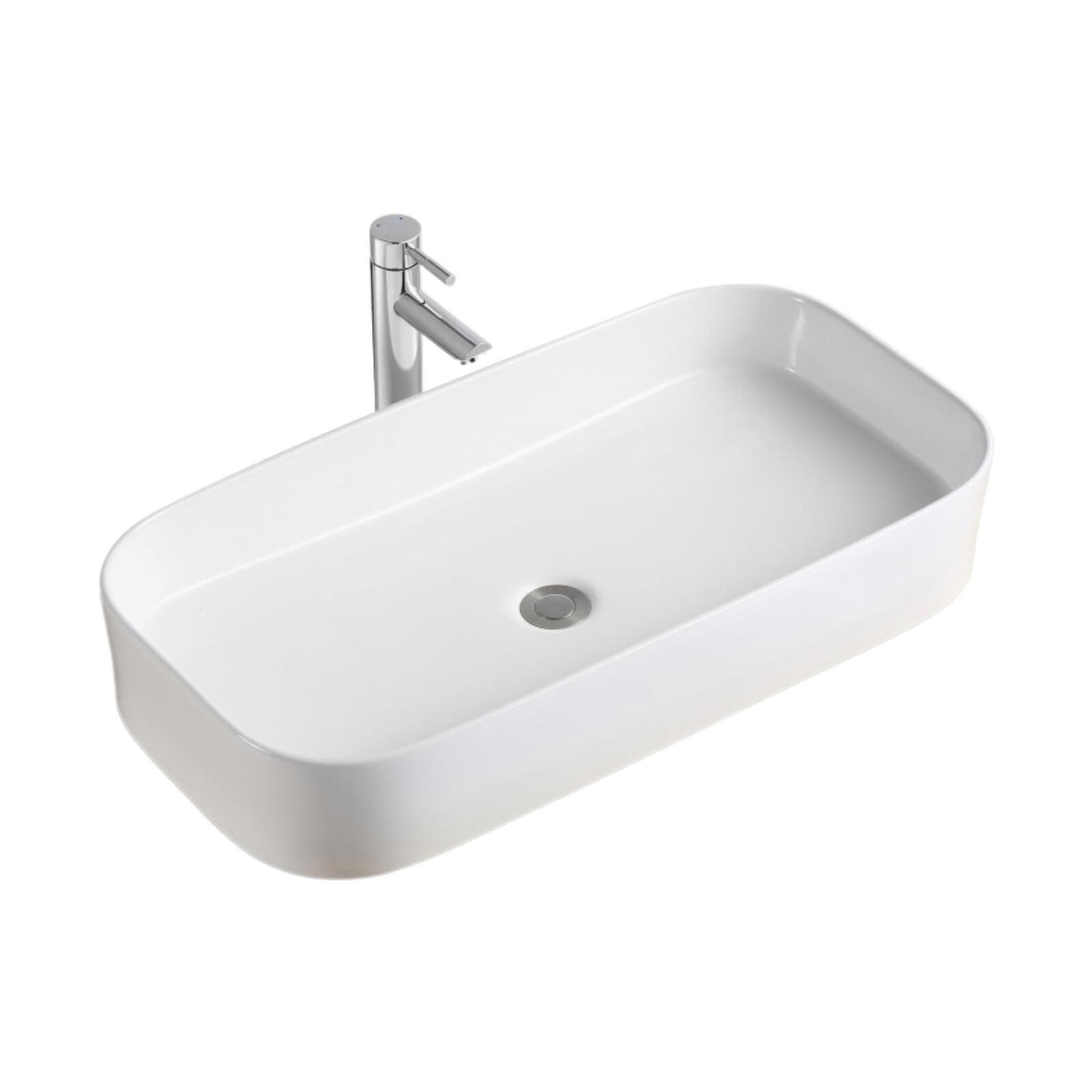 Vasque à poser rectangle en céramique blanche 75x39cm