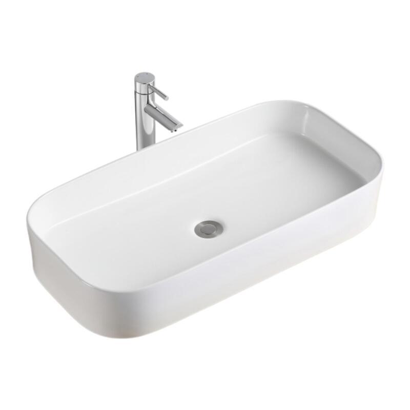 Vasque à poser rectangle en céramique blanche 75x39cm