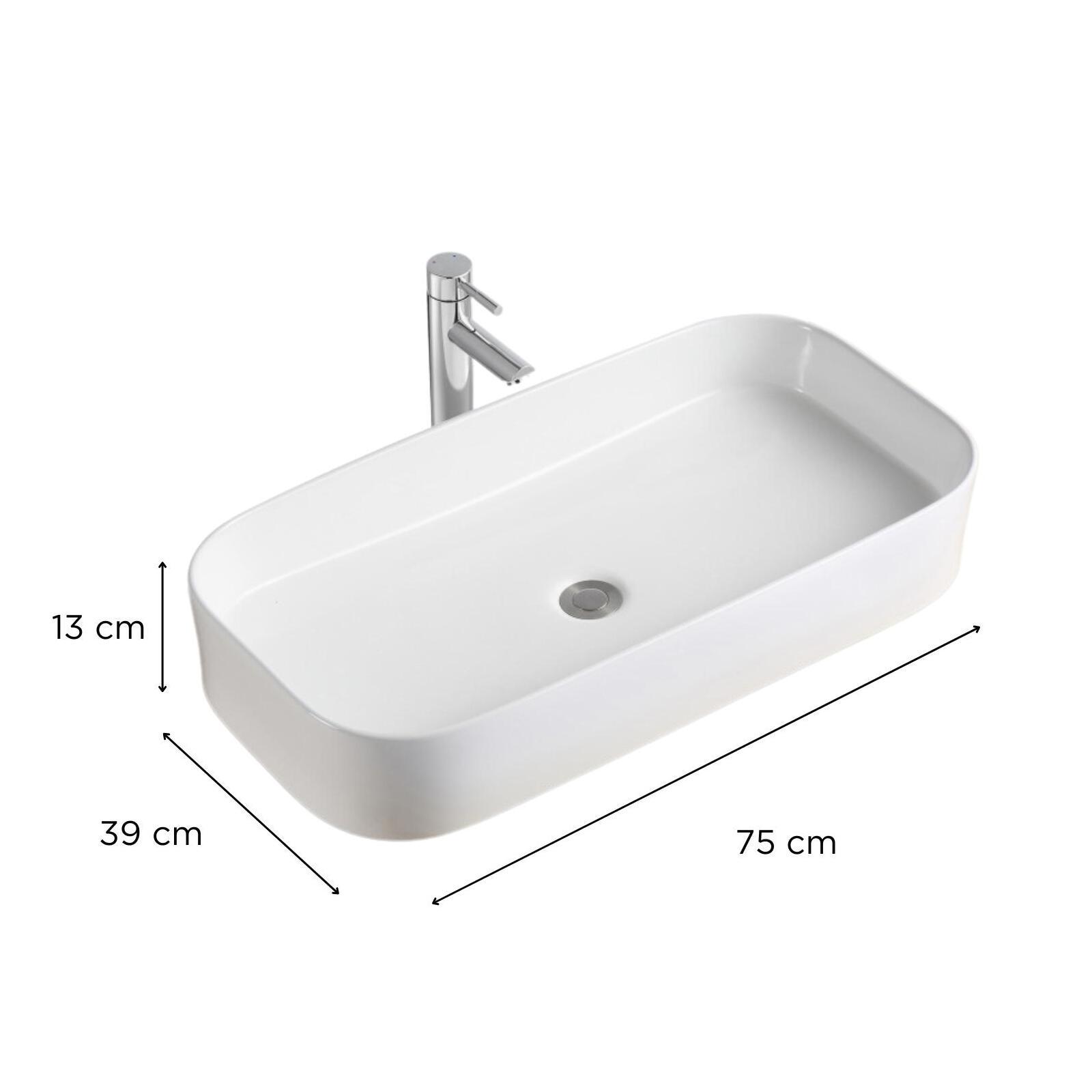 Vasque à poser rectangle en céramique blanche 75x39cm