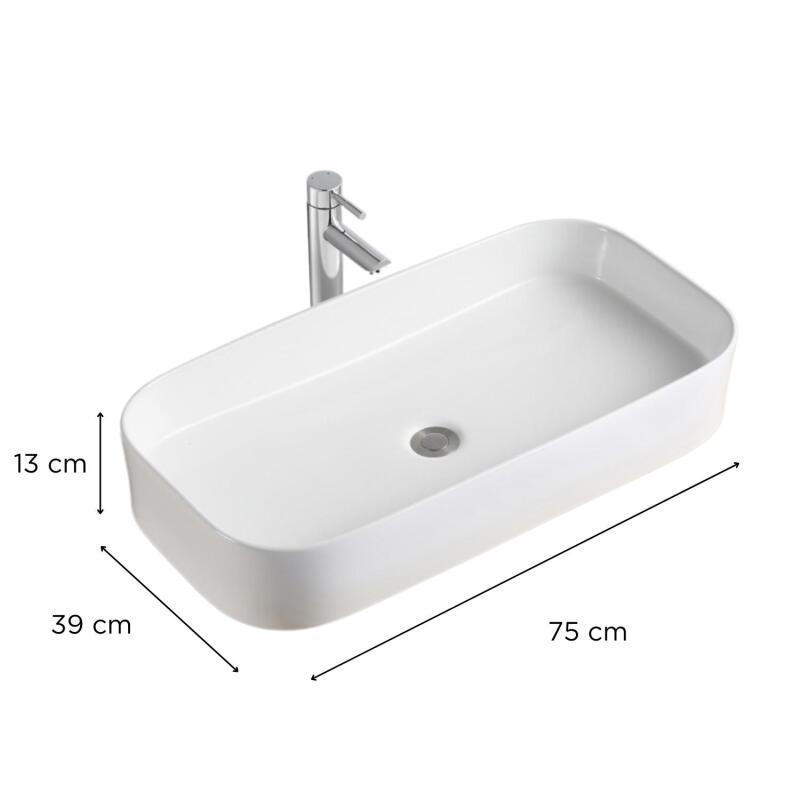 Vasque à poser rectangle en céramique blanche 75x39cm