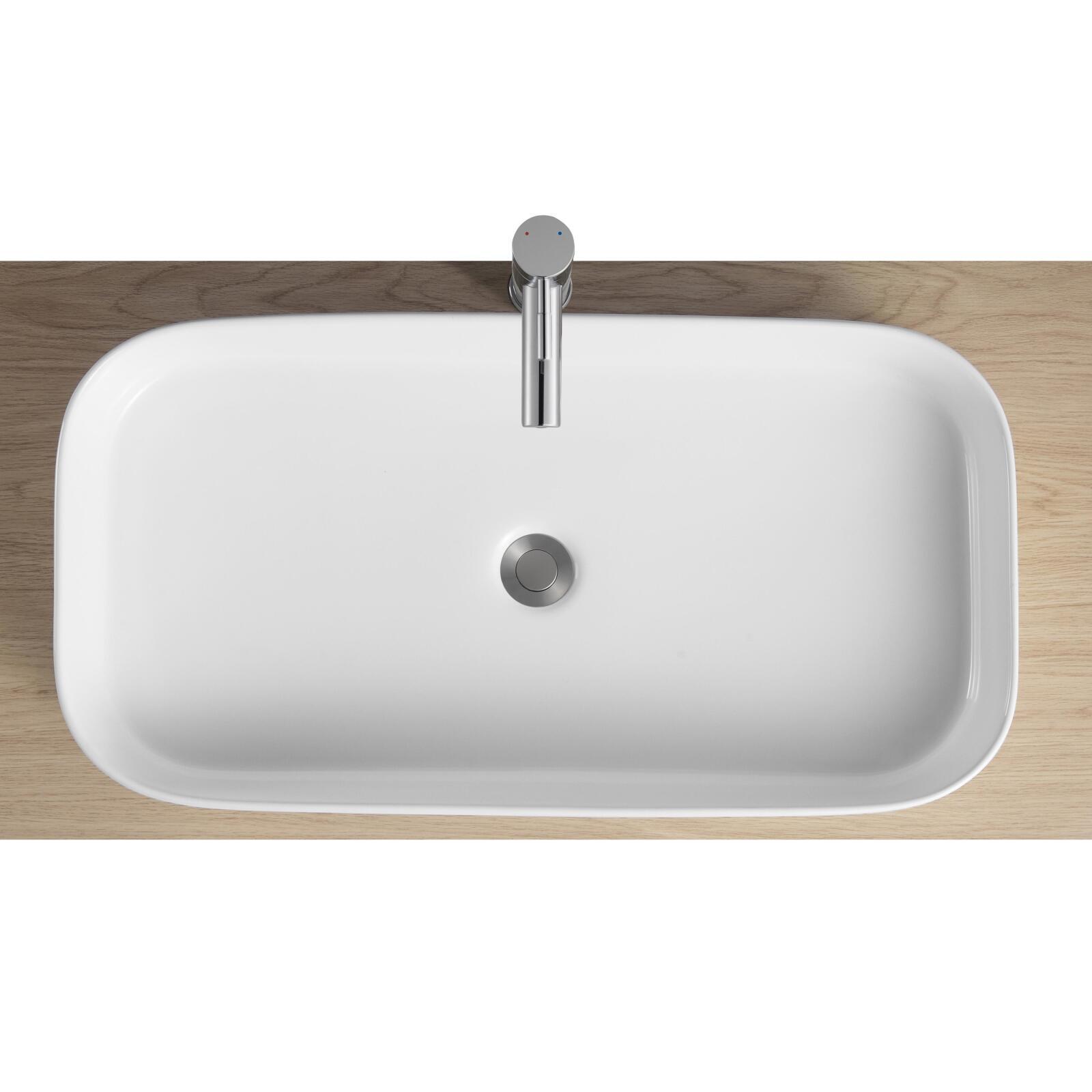 Vasque à poser rectangle en céramique blanche 75x39cm