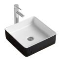 Vasque à poser carrée en céramique bicolore noir et blanc 36cm