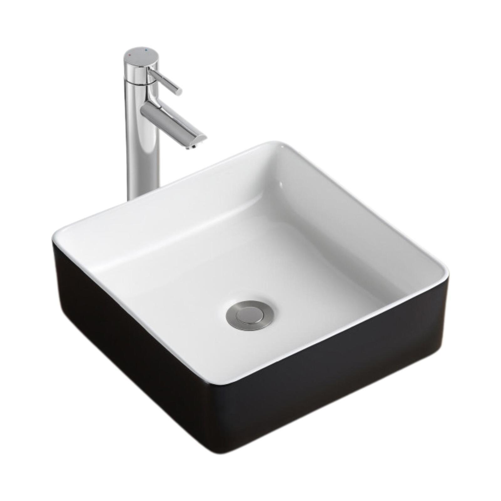 Vasque à poser carrée en céramique bicolore noir et blanc 36cm