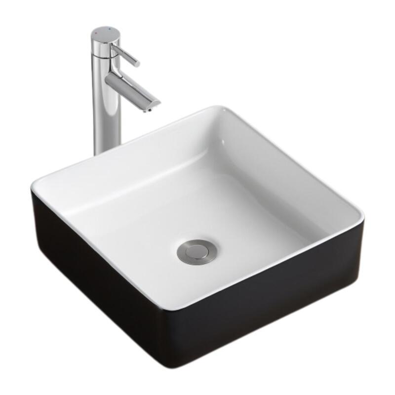 Vasque à poser carrée en céramique bicolore noir et blanc 36cm