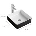 Vasque à poser carrée en céramique bicolore noir et blanc 36cm