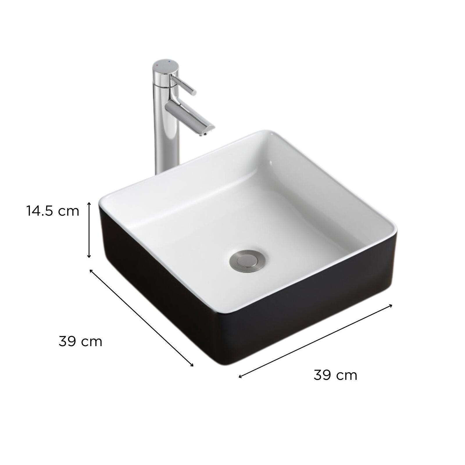 Vasque à poser carrée en céramique bicolore noir et blanc 36cm