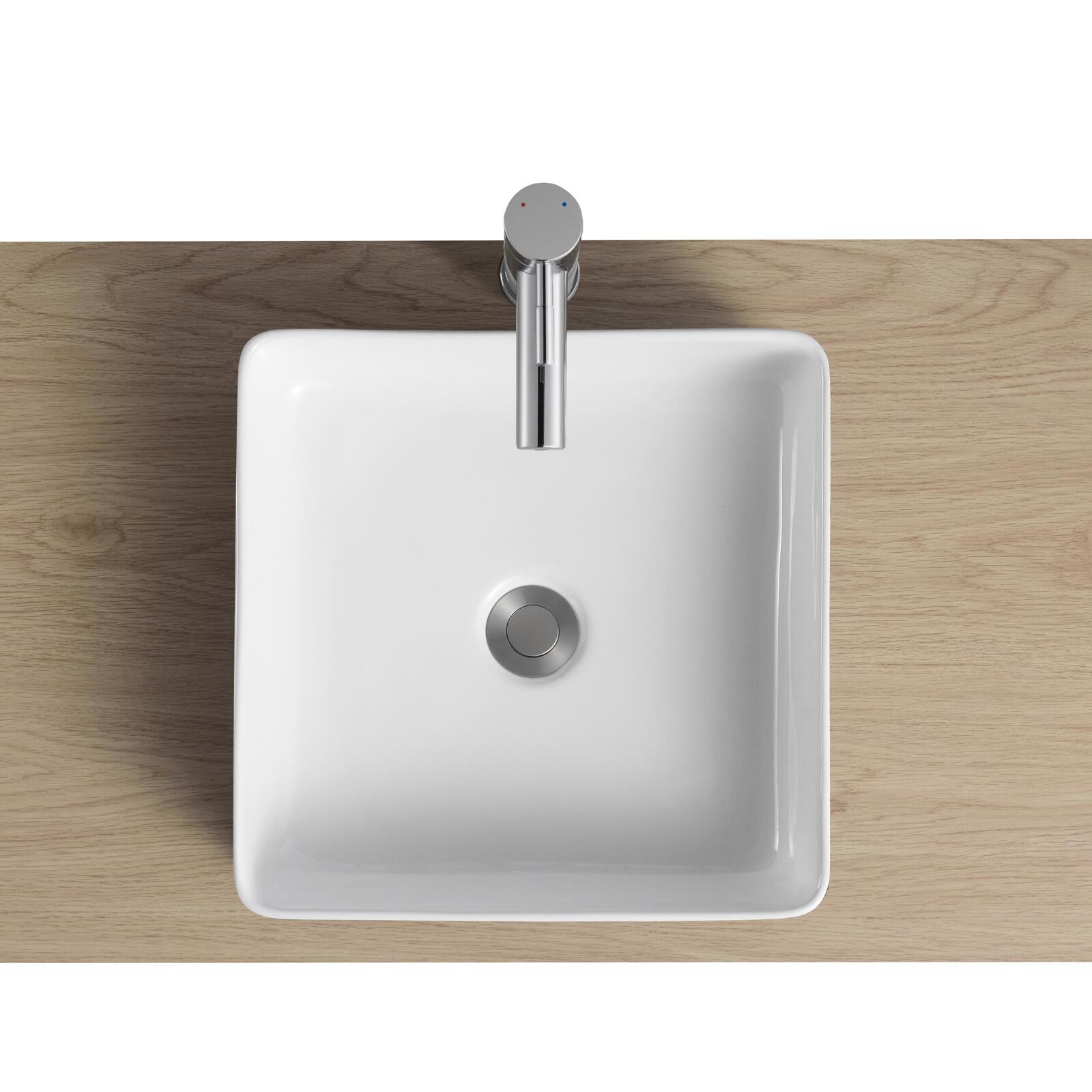 Vasque à poser carrée en céramique bicolore noir et blanc 36cm