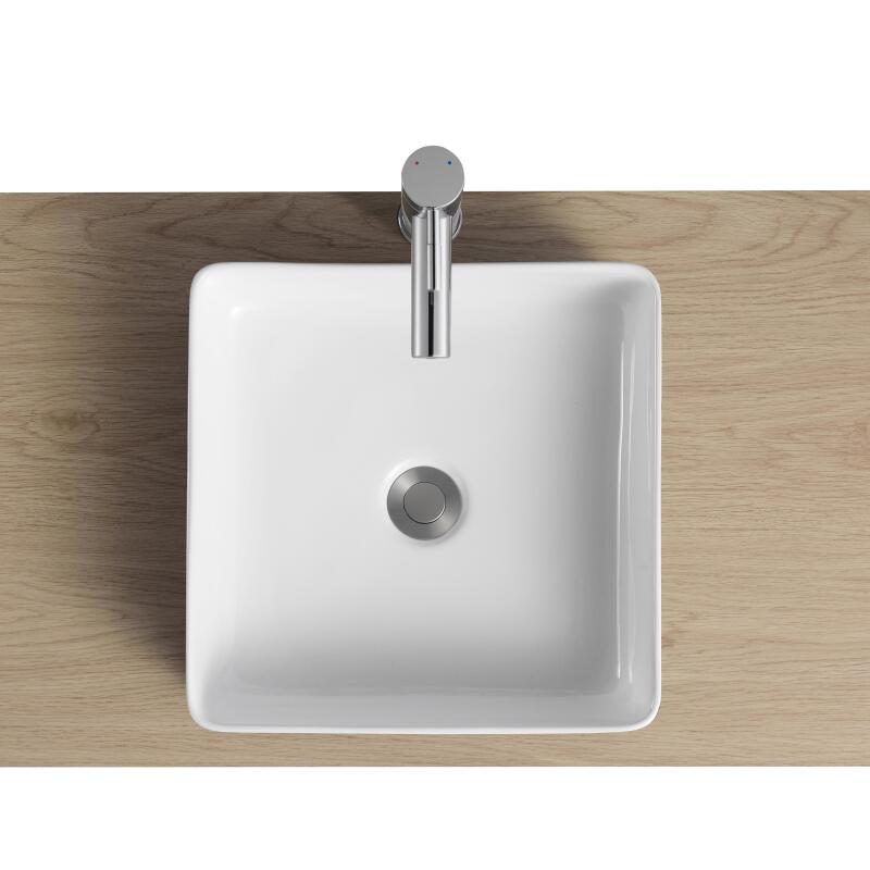 Vasque à poser carrée en céramique bicolore noir et blanc 36cm