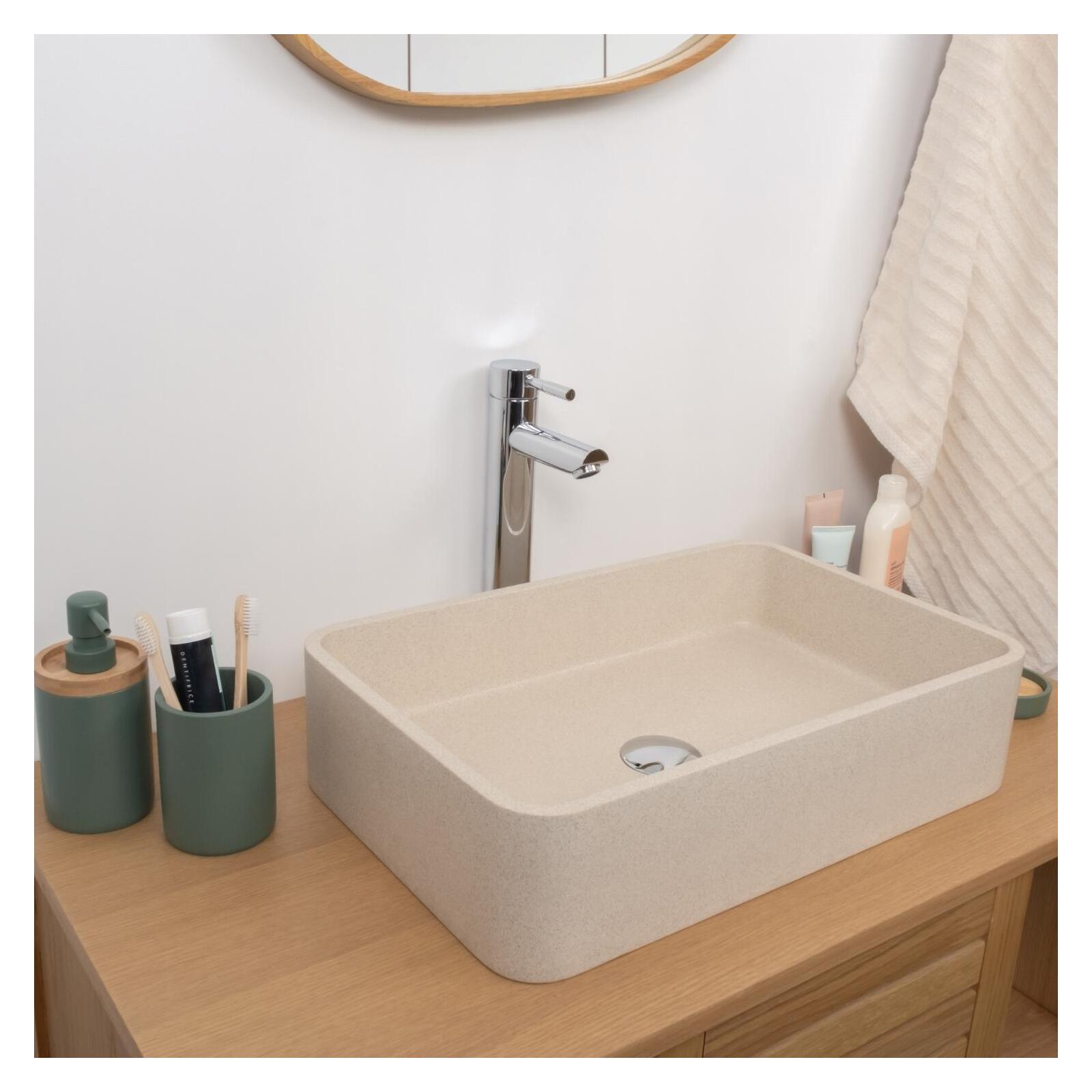 Vasque à poser rectangle en grès beige 50x32,5cm Vasque à poser rectangle en grès beige 50x32,5cm