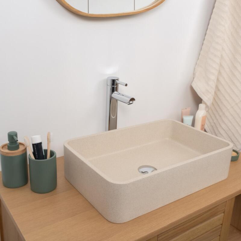 Vasque à poser rectangle en grès beige 50x32,5cm