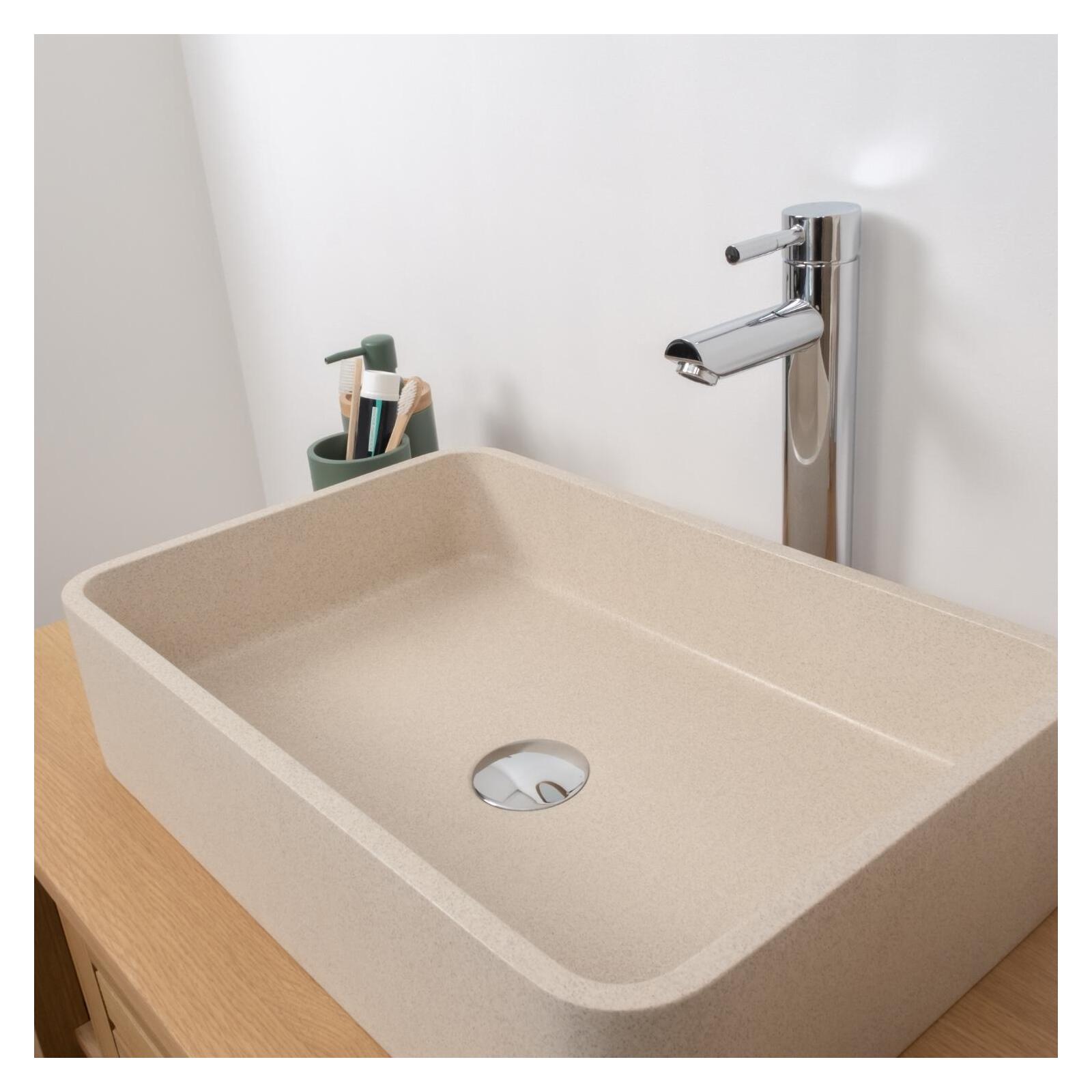 Vasque à poser rectangle en grès beige 50x32,5cm Vasque à poser rectangle en grès beige 50x32,5cm