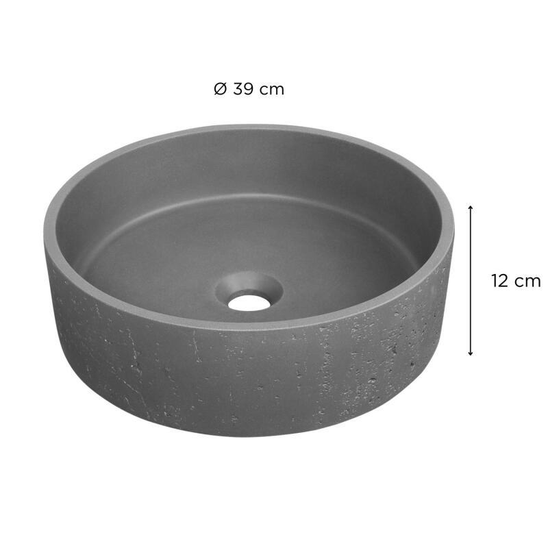Vasque à poser ronde en béton travertin gris 39cm