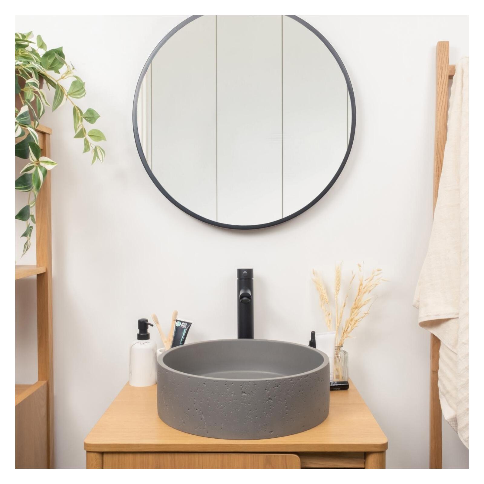 Vasque à poser ronde en béton travertin gris 39cm