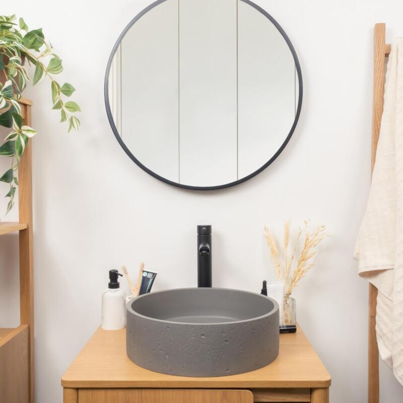 Vasque à poser ronde en béton travertin gris 39cm
