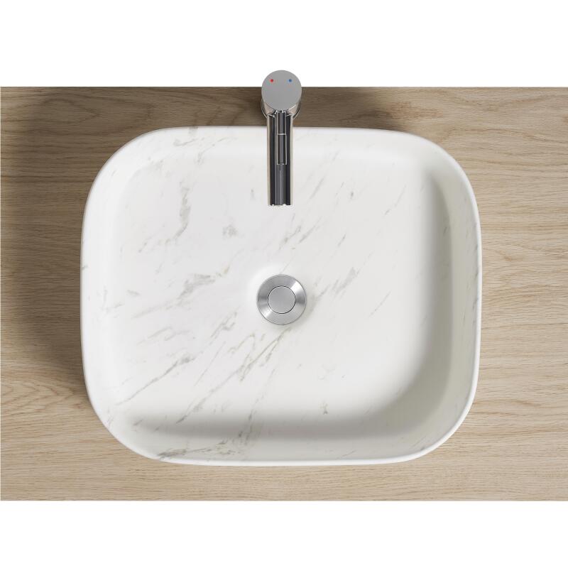 Vasque à poser rectangle en céramique effet marbre 45x38cm