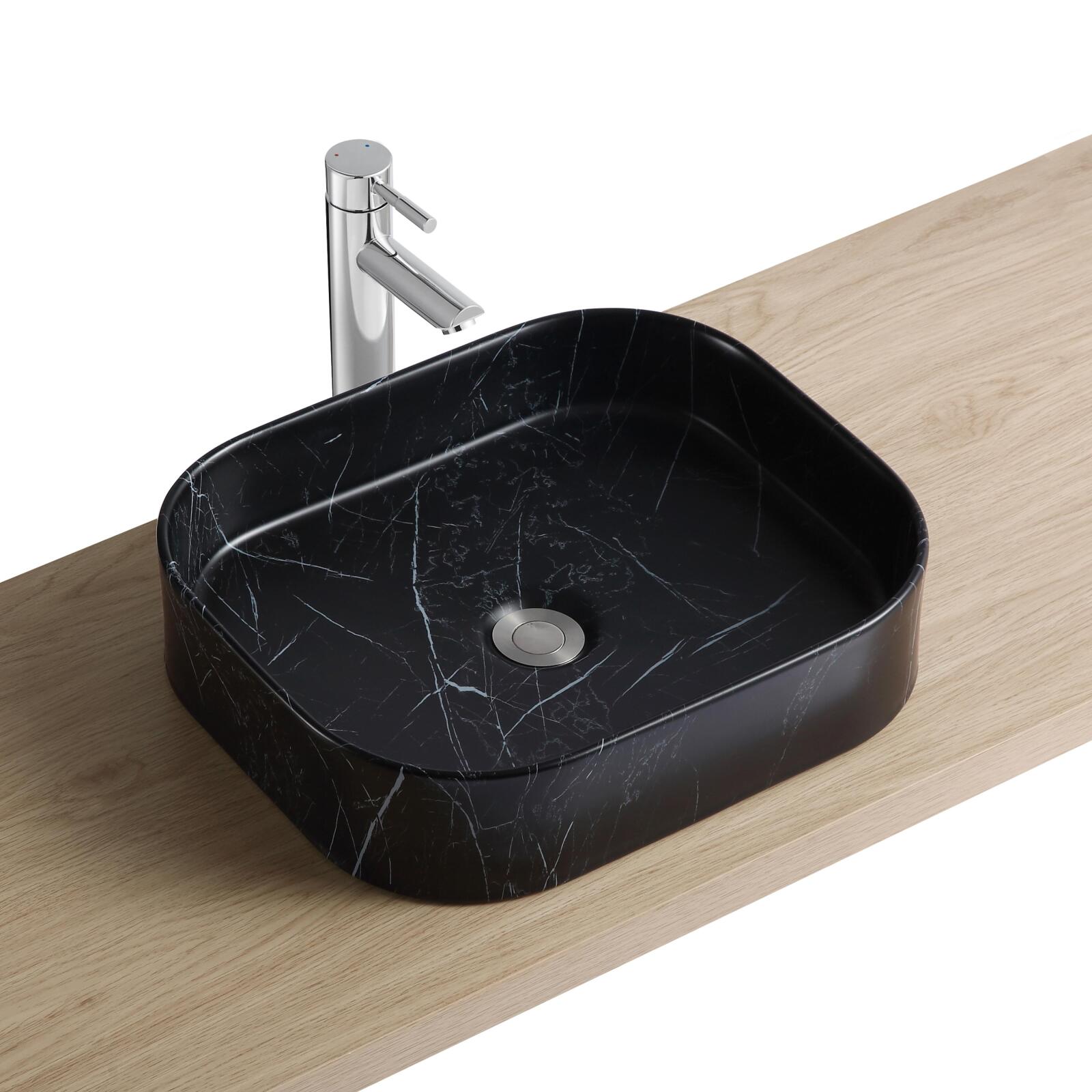 Vasque à poser rectangle en céramique effet marbre 45x38cm