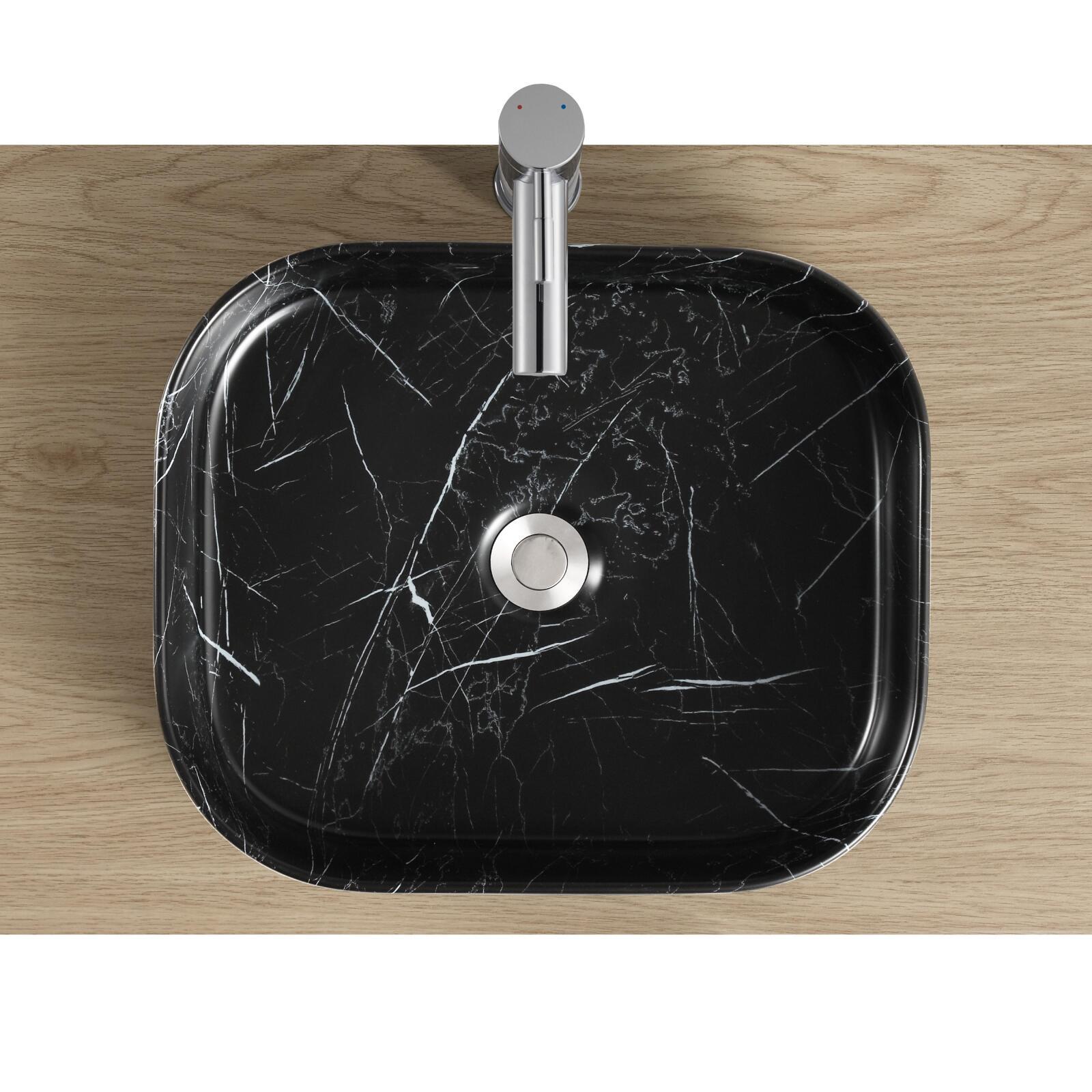 Vasque à poser rectangle en céramique effet marbre 45x38cm