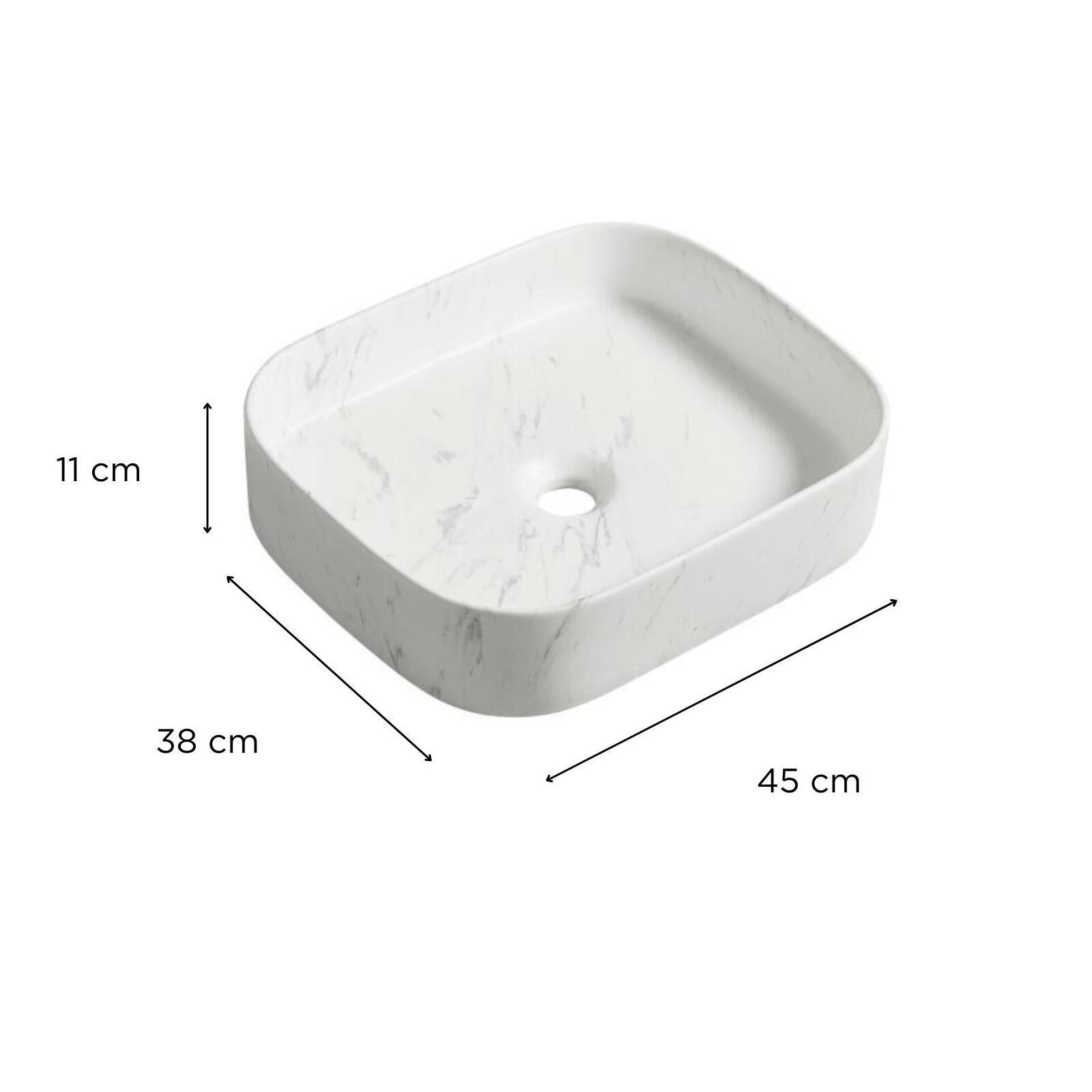 Vasque à poser rectangle en céramique effet marbre 45x38cm