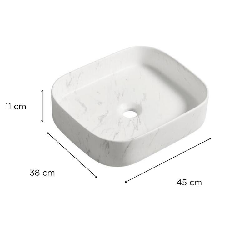 Vasque à poser rectangle en céramique effet marbre 45x38cm