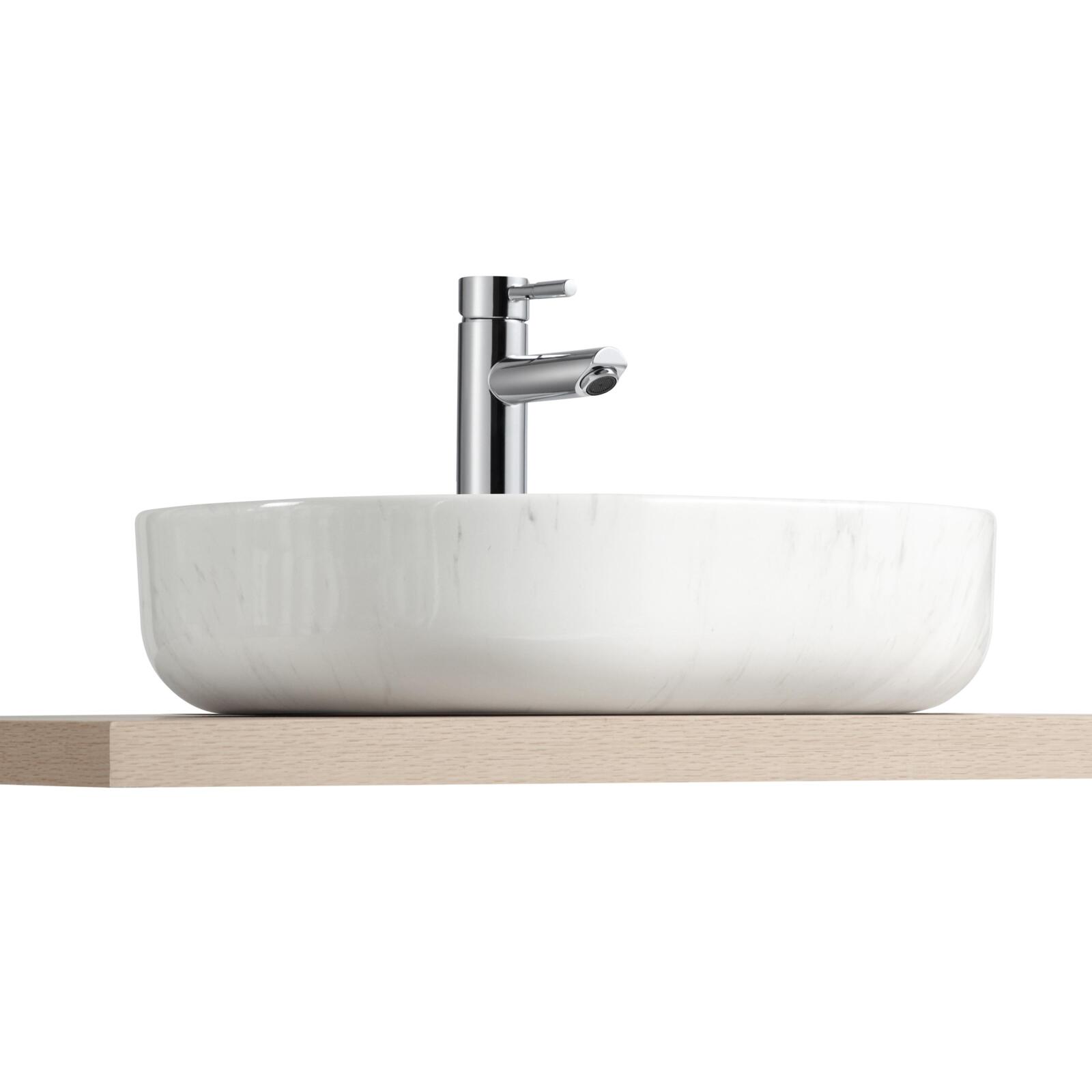 Vasque à poser ovale en céramique effet marbre 48x37cm Vasque à poser ovale en céramique effet marbre 48x37cm