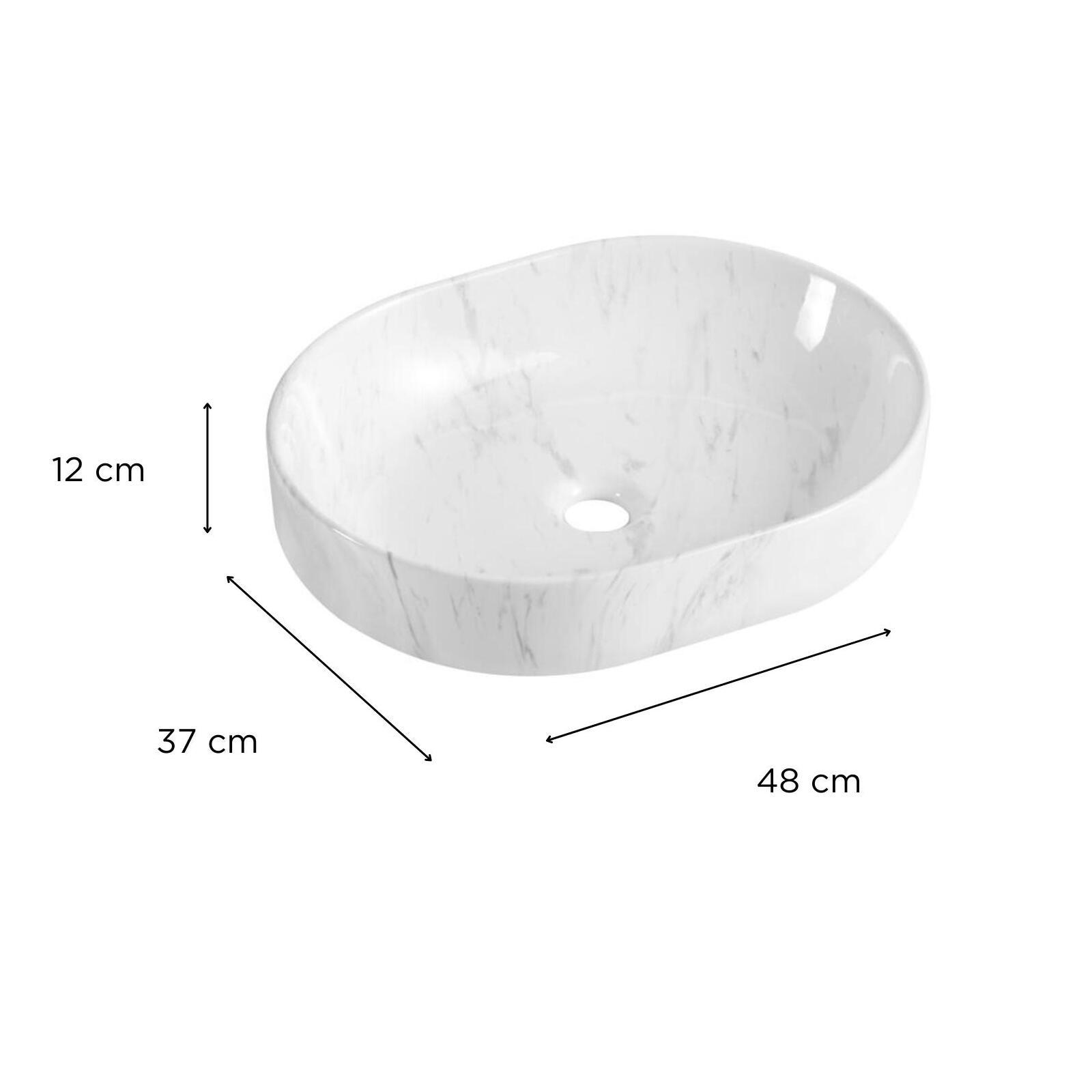 Vasque à poser ovale en céramique effet marbre 48x37cm Vasque à poser ovale en céramique effet marbre 48x37cm