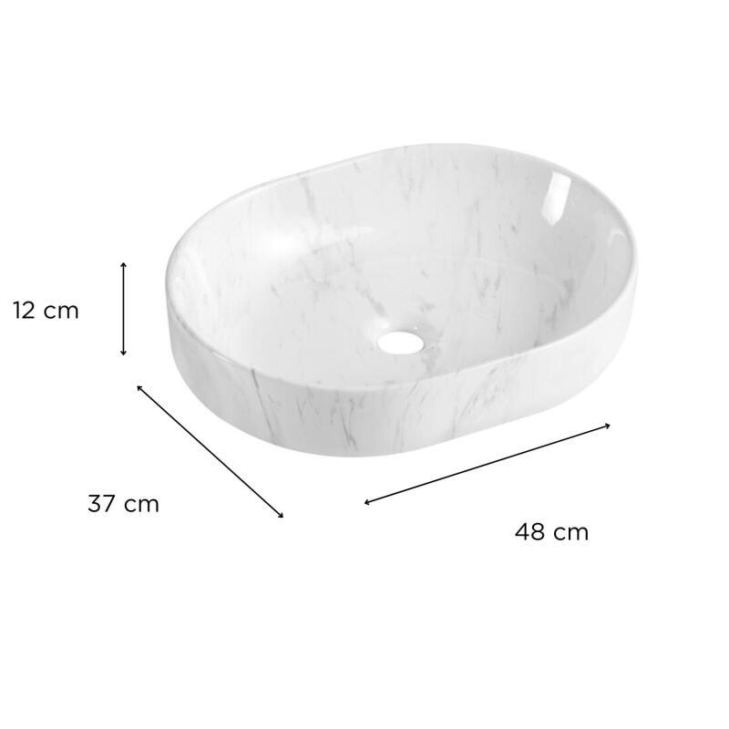 Vasque à poser ovale en céramique effet marbre 48x37cm