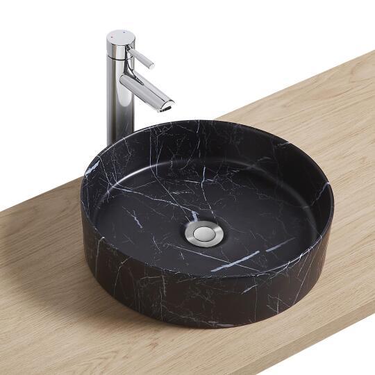 Vasque à poser ronde en céramique effet marbre D38cm