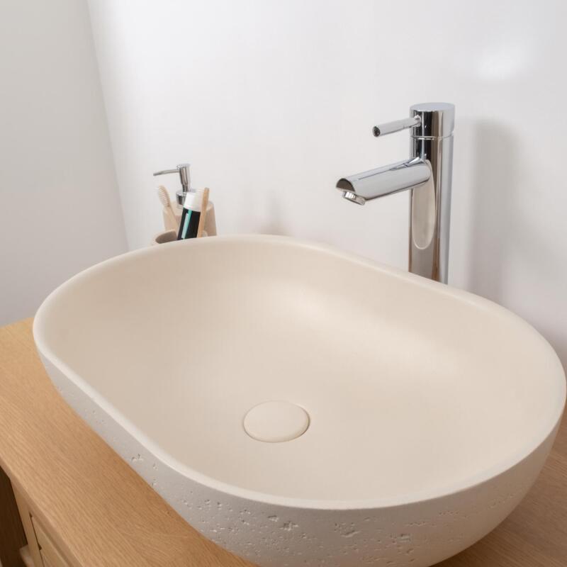 Vasque à poser ovale en béton travertin 53x35cm