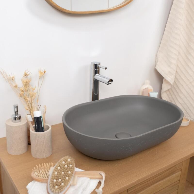 Vasque à poser ovale en béton travertin 53x35cm