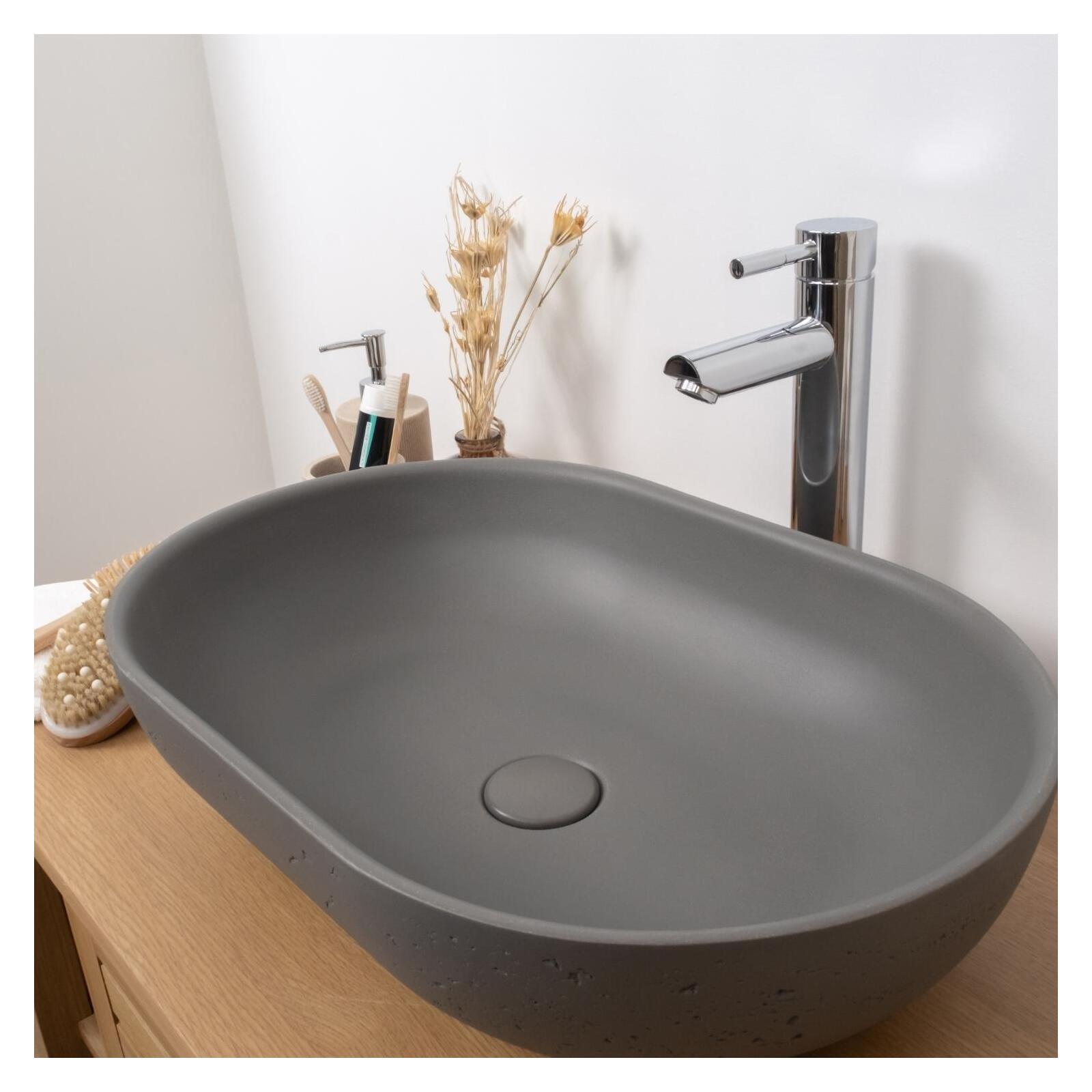 Vasque à poser ovale en béton travertin 53x35cm