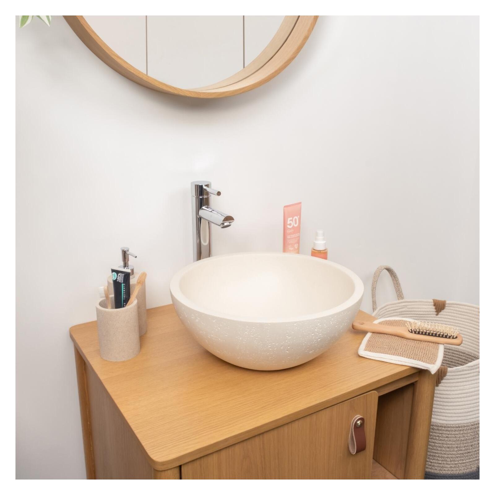 Vasque à poser bol en béton travertin 36,2cm Vasque à poser bol en béton travertin 36,2cm