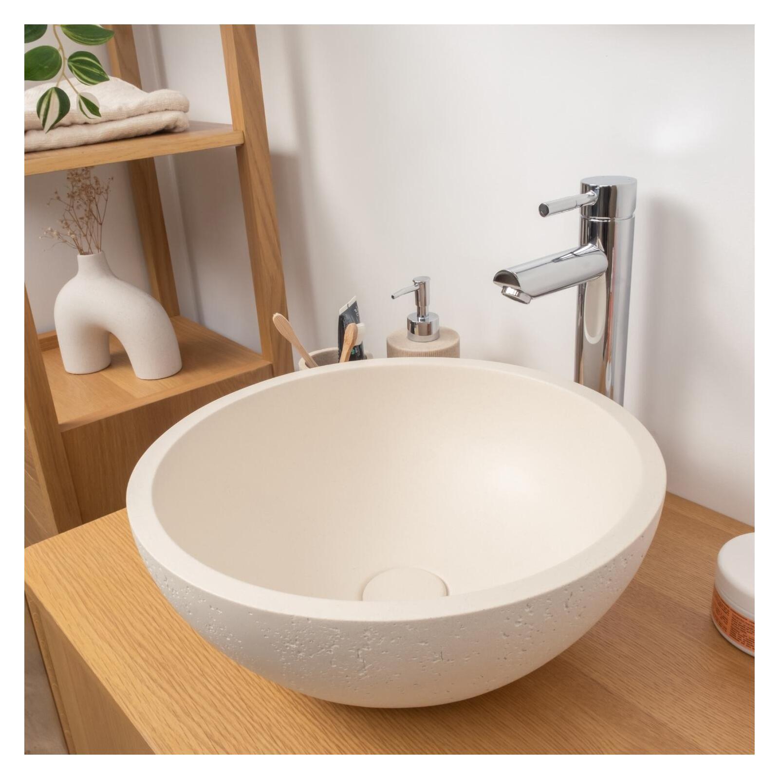 Vasque à poser bol en béton travertin 36,2cm Vasque à poser bol en béton travertin 36,2cm